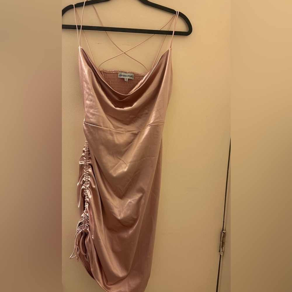 Large: satin homecoming dress color: rose gold, pink